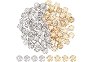 UNICRAFTALE 100pcs 2 Colors 5-Petal Flower Bead Caps - 304 Stainless Steel Spacer End Caps 8mm in Diameter for DIY Bracelet Necklace Jewelry Making