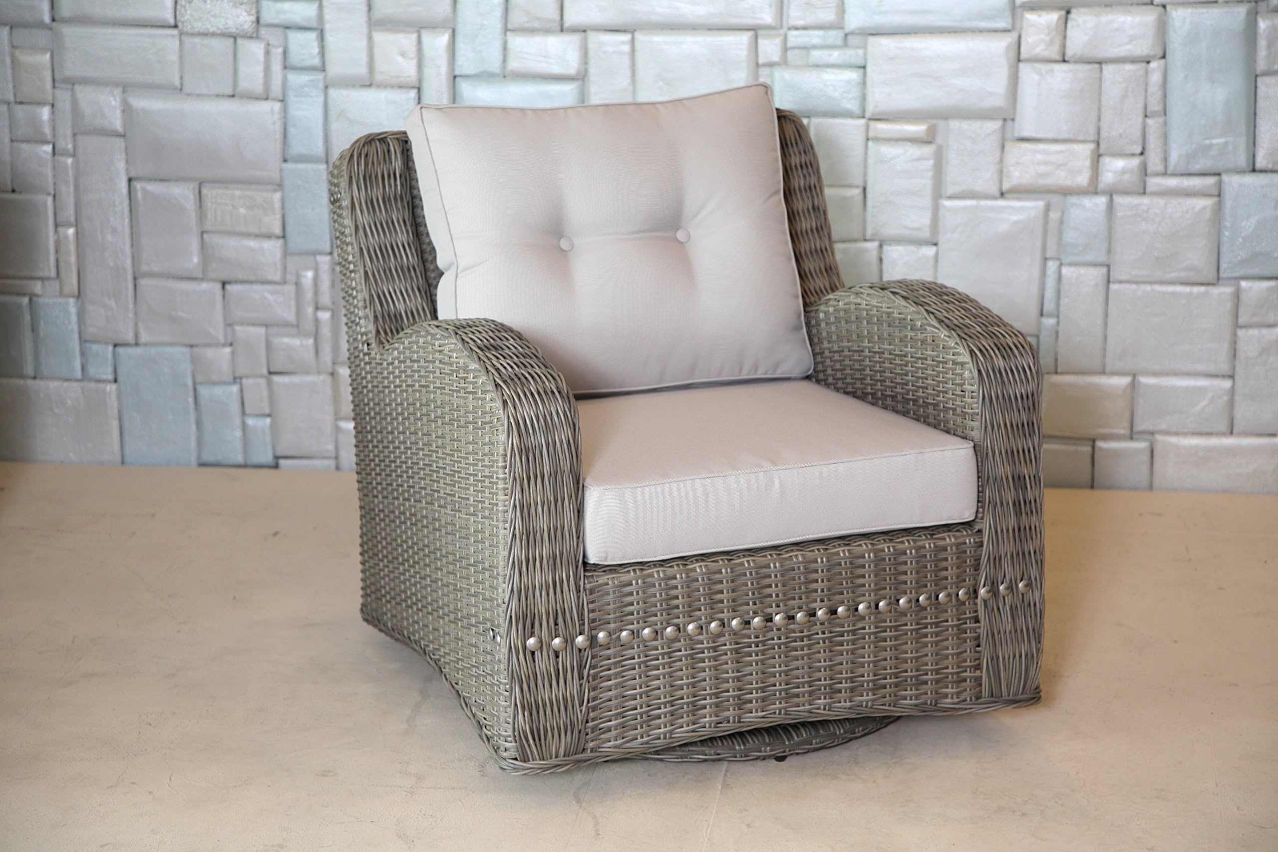 Mishka Collection WW0167 Wicker Swivel Club Chair with Cushion, Taupe