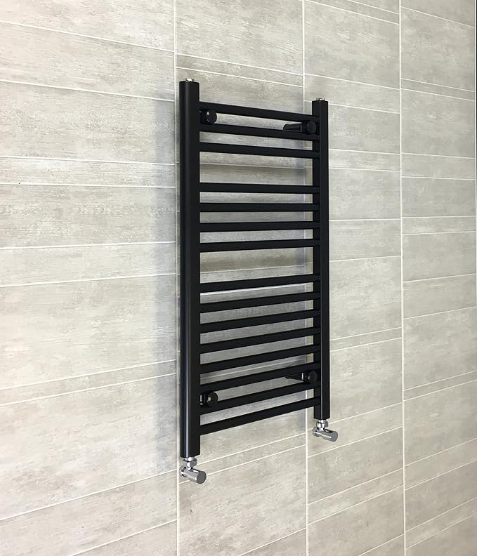 400mm Wide Black Heated Towel Rail Radiator Flat Ladder for Stylish
