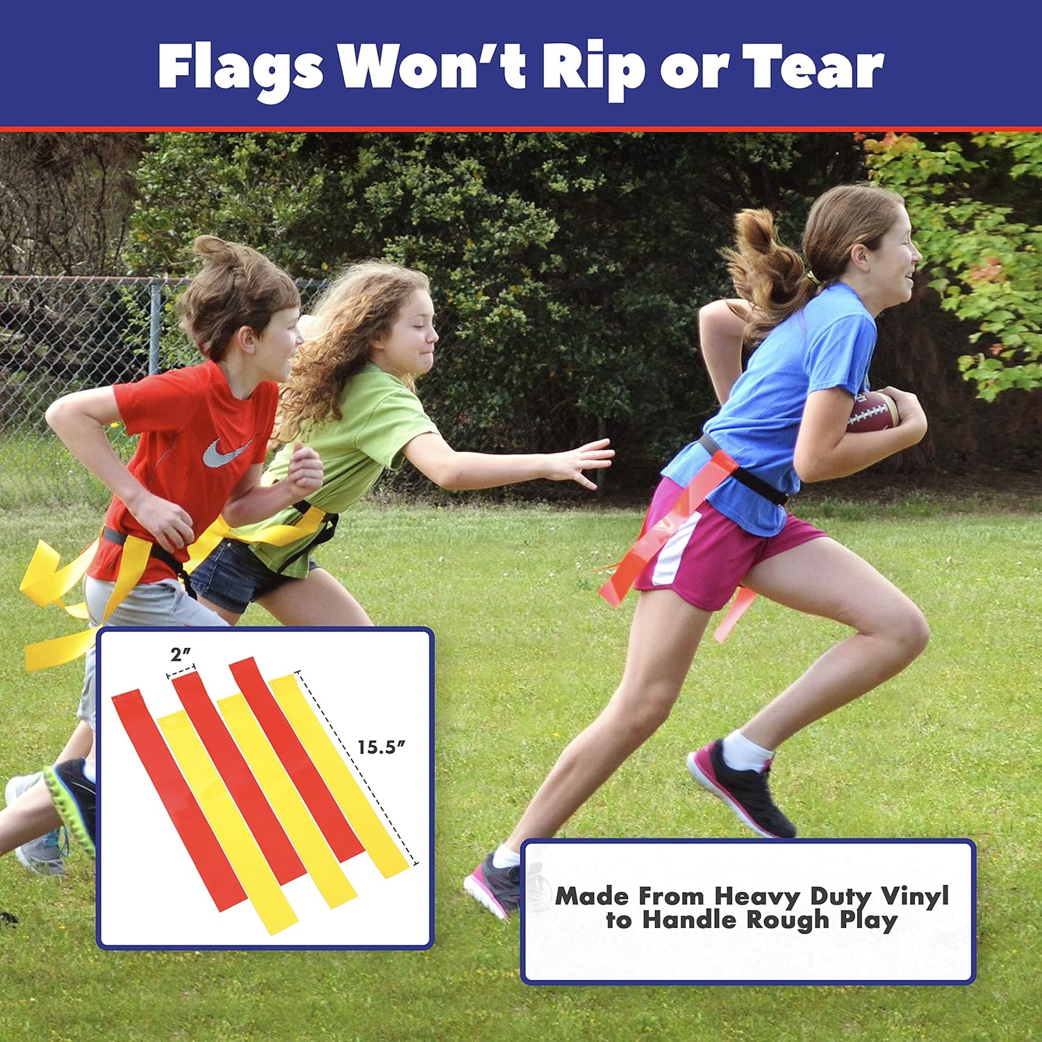Flag Football Belts Adult - Durable 14 Player Flag Football Set of Belts and Flags Includes 3 Flags Per Belt Plus a Bonus 6 Replacement Flags (62 Piece Kit): Clothing