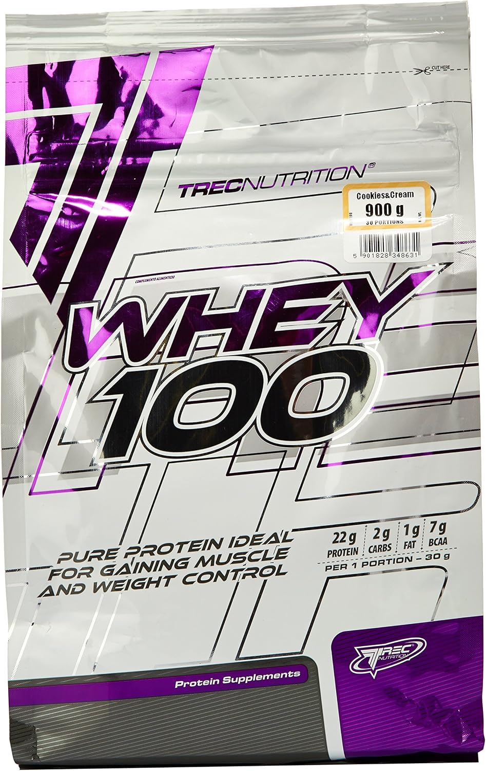 Trec Nutrition WHEY 100 - Cookies - 900G - Premium Whey Protein Concentrate for Muscle Growth, 900 g