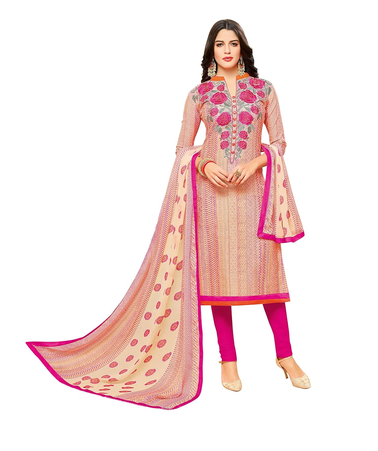 oomph! women's unstitched cotton blend salwar suit dupatta material - buttermilk beige