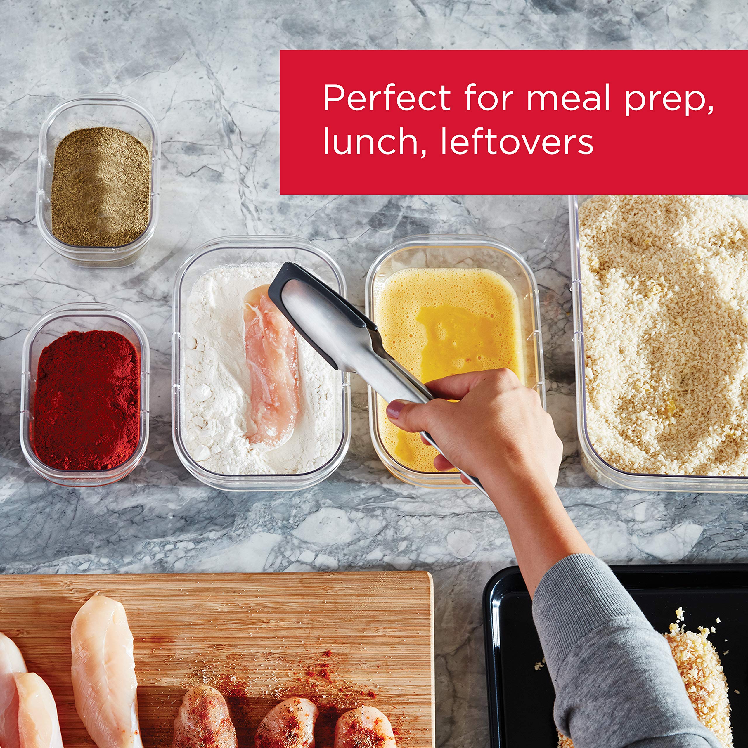 Rubbermaid Brilliance BPA Free Food Storage Containers with Lids, Airtight, for Lunch, Meal Prep, and Leftovers,Clear, Grey Set of 7