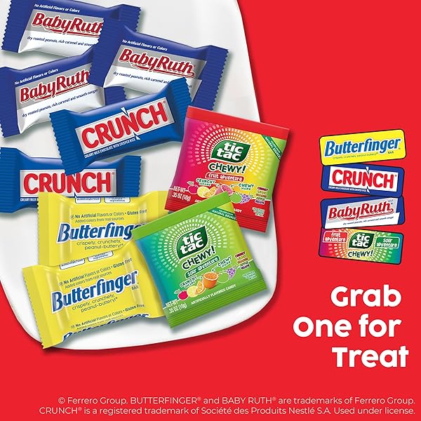 BUTTERFINGER, CRUNCH, BABY RUTH, TIC TAC CHEWY!, FUN SIZE ASSORTED CANDY BARS, GREAT FOR SHARING, BULK 70 COUNT, 25.4 OZ