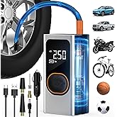 Tire Inflator Portable Air Compressor, 2X Faster Portable Air Compressor with 4000mAh Battery, 150PSI Cordless Air Pump for C