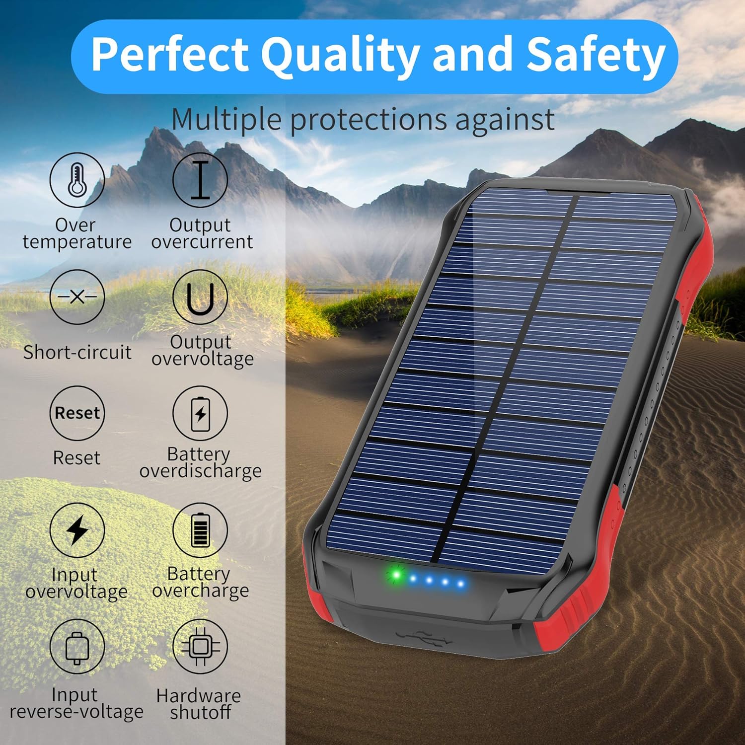 Solar Charger, Portable Charger 16000mAh, Solar Power Bank External Backup Battery USB Type-C Ports, Waterproof Solar Phone Charger Panel Charging for Smartphones, 15 LED Flashlights for Outdoor: Home Audio & Theater