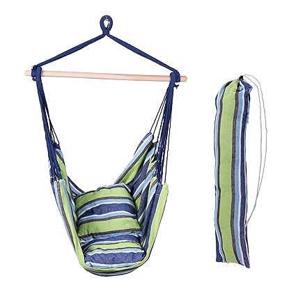 Inspired Home Living Large Deluxe Brazilian Hammock Chair KIT- Hanging Rope Swing - 2 45x45cm Pillows - Storage Bag - Steel Eye Hook - No Hammock Stand Required