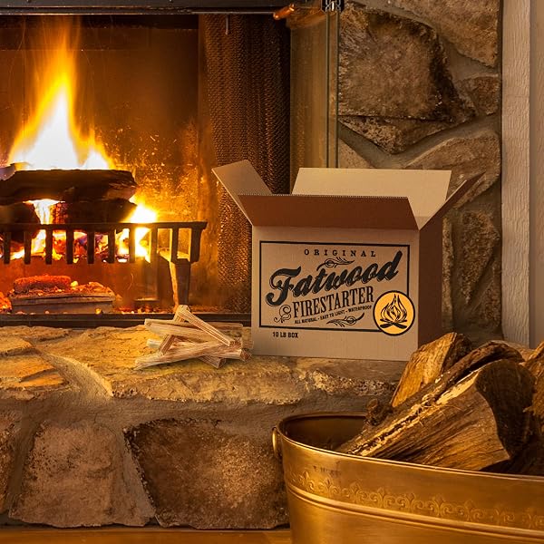 FATWOOD FIRE STARTER STICKS 10LB BOX – INDOOR OR OUTDOOR 100% ALL NATURAL PINE FIRE STARTERS FOR CAMPFIRES, FIREPLACE, FIREPIT, WOOD STOVE, OR BBQ GRILL – KINDLING WOOD FIREWOOD LIGHTER BY PURE GARDEN