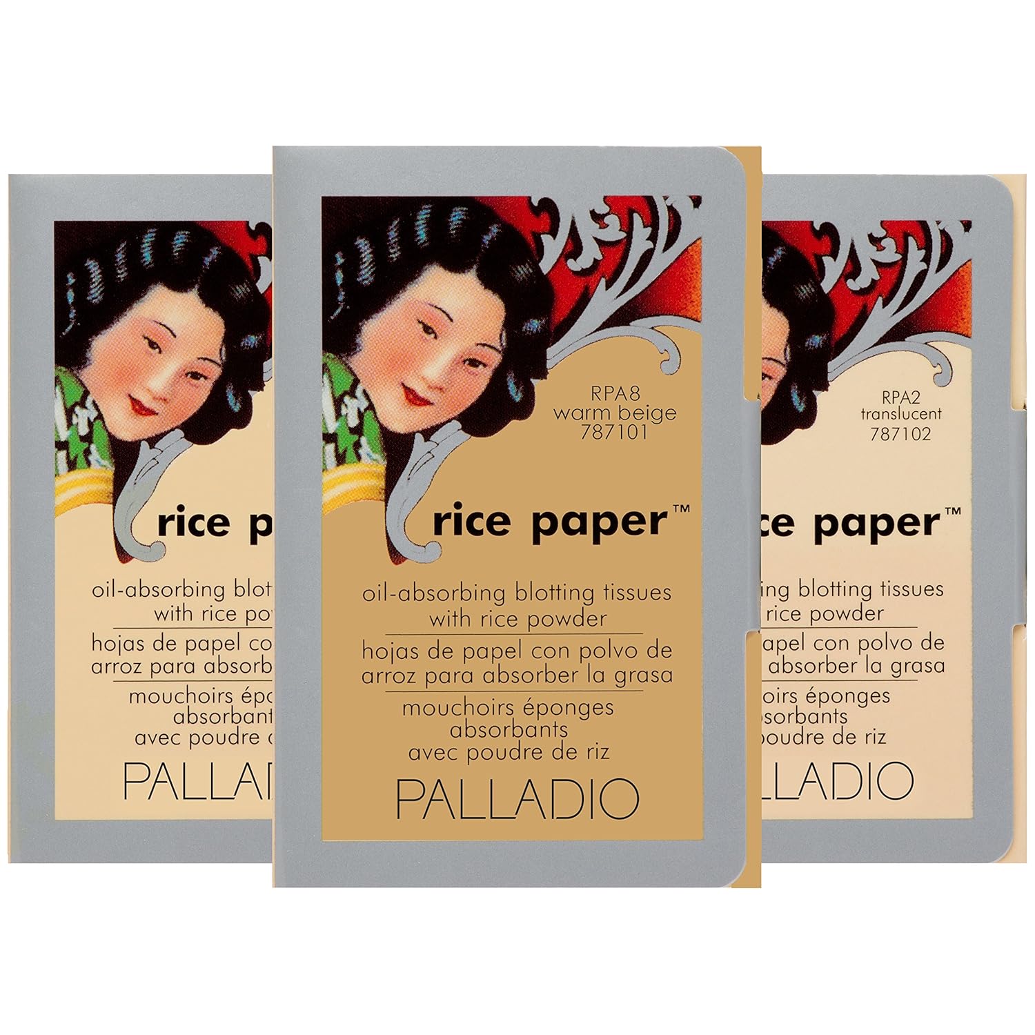 Palladio Rice Paper Tissues, Translucent/Natural/Warm Beige, 40 Sheets (Pack of 3), Face Blotting Sheets with Rice Powder Absorbs Oil, Helps Skin Stay Looking Fresh, Compact Size for Purse or Travel