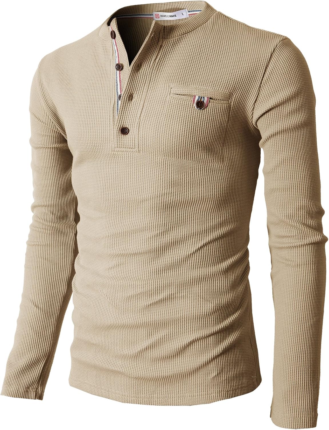 H2H Mens Casual Slim Fit Henley Long Sleeve T Shirts of Waffle Cotton: Clothing