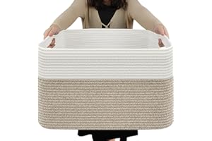 NOONKTY Large Blanket Basket, Woven Baskets for Storage, Baby Toy Basket, Cotton Rope Storage Basket with Handles, Basket for Blankets Living Room, 22" x 17" x 12", Gradient Yellow Boho Basket