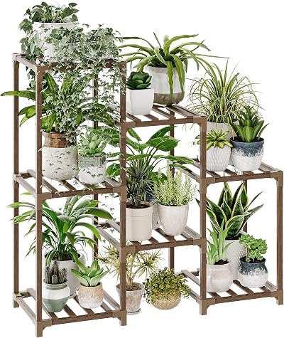 Bamworld Plant Stand 3-Tier Ladder Shelf Indoor Outdoor Wood Plant Rack