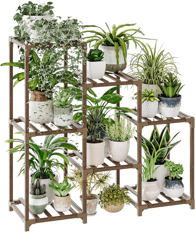 Bamworld Plant Stand 3-Tier Ladder Shelf Indoor Outdoor Wood Plant Rack