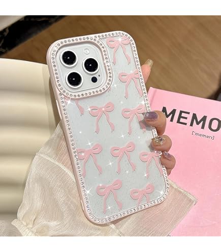 UEEBAI Cute Heart Bow Case For IPhone 15 6.1 Inch, Wave Ribbon Bows Phone Case - View #3