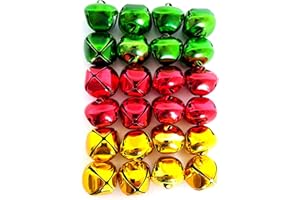 DONDOR Jingle Bells 1 1/4 Inch (24 Piece Pack, Red, Green & Gold)