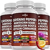 NEW AGE Cayenne Pepper Capsules Supplement with Hawthorn Berry, Dandelion Root, Ceylon Cinnamon, Garlic, Ginger, ACV, Milk Thistle, Beet Root, Aloe Vera - 180 Count