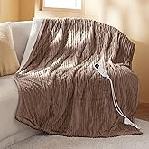Bedsure GentleSoft Heated Blanket Throw - Soft Ribbed Flannel Electric Blanket, Heating with 4 Time Settings, 6 Heat Settings, and 3 hrs Timer Auto Shut Off, Gifts for Grandma (50x60 inches, Brown)