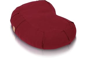 Seat Of Your Soul Burgundy Meditation Cushion – 10 Colors Crescent Yoga Pillow; Organic Cotton Zafu Cover & Zipper Liner to Adjust USA Buckwheat Hulls; Floor Pouf for Sitting Kids, Men or Women