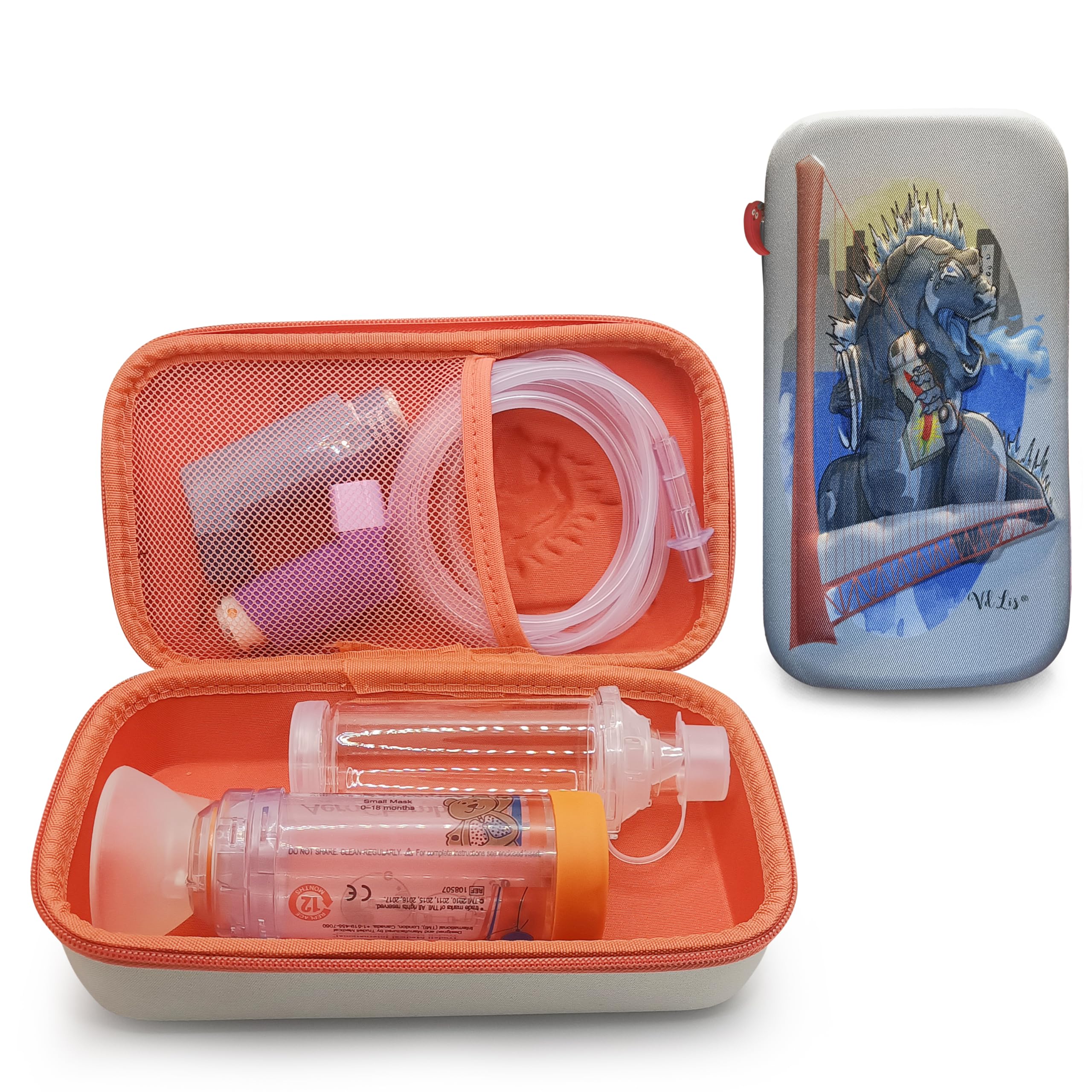VdLis Dinosaur Inhaler & Spacer Case for Kids – Hard EVA Inhaler Case & Inhaler Spacer Bag, Washable Travel Medication Bag | Fits Inhaler, Spacer, Mask, Portable Nebuliser & EpiPen (Empty Case Only)