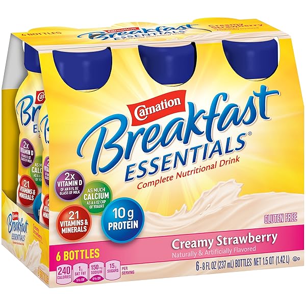 CARNATION BREAKFAST ESSENTIALS READY-TO-DRINK, CREAMY STRAWBERRY, 8 FL OZ BOTTLE (PACK OF 6) (PACKAGING MAY VARY)