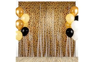 2pcs Cheetah Print Foil Fringe Curtains, 200x100cm/6.6x3.3ft Leopard Print Fringe Backdrop Leopard Party Background Decoratio