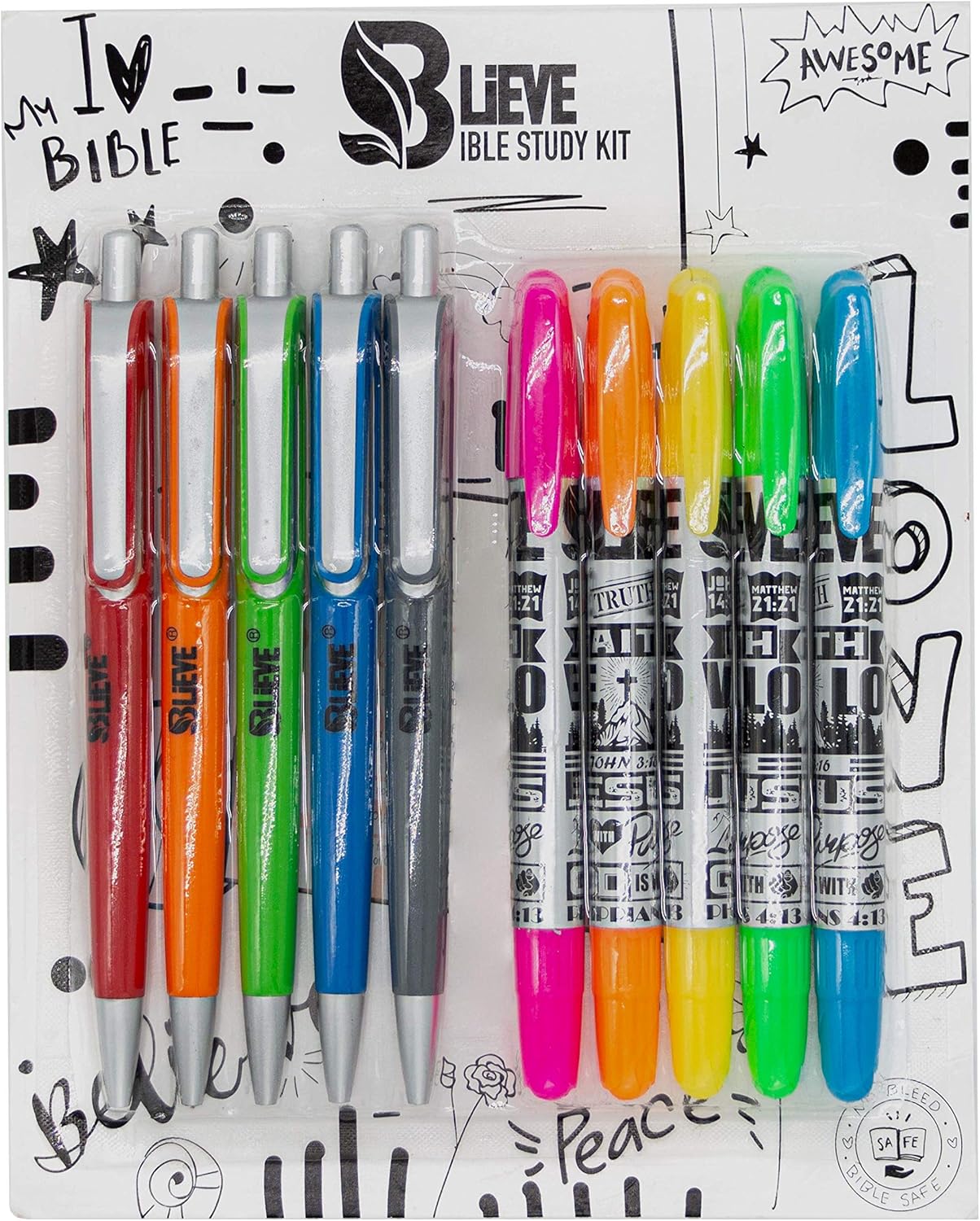 BLIEVE Bible Study Kit With Gel Highlighters And Pens No Bleed Through