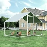 4ever2buy Metal Chicken Coop, 9.8x6.6 FT Walk-in Chicken Run Pen Poultry Cage, Water-Resistant &amp; Anti-UV Cover, Large Chicken Coop for 6-8 Chickens