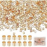 Beebeecraft 1 Box 1000Pcs Crimp Tube Beads 18K Gold Plated Crimping Tube Spacers Cord End Caps 2mm Loose Tiny Stopper Beads for Earring Necklace