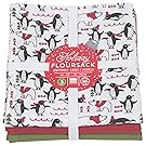 Now Designs Floursack Dishtowel Set of Three: Penguin Popper Print, Red & Green