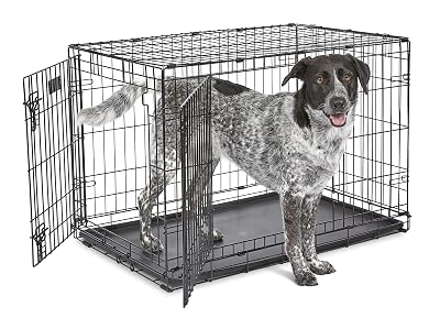 MidWest Homes for Pets 36-Inch iCrate for Medium-Large Breeds, 41-70 lbs, Double Door Folding Dog Crate with Divider Panel, Leak-Proof Tray & Secure Latches, Portable, Durable & Easy to Assemble
