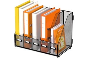 DALTACK Organiseur de bureau avec 5 compartiments verticaux pour bureau, maison, école, maille métallique, noir Plus