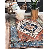 Lahome Boho 3x5 Washable Area Rugs, Small Non-Slip Bedroom Carpet Throw Low-Pile Rugs for Entryway Kitchen, Oriental Distressed Carpet for Bathroom Office Laundry Living Room, Rust