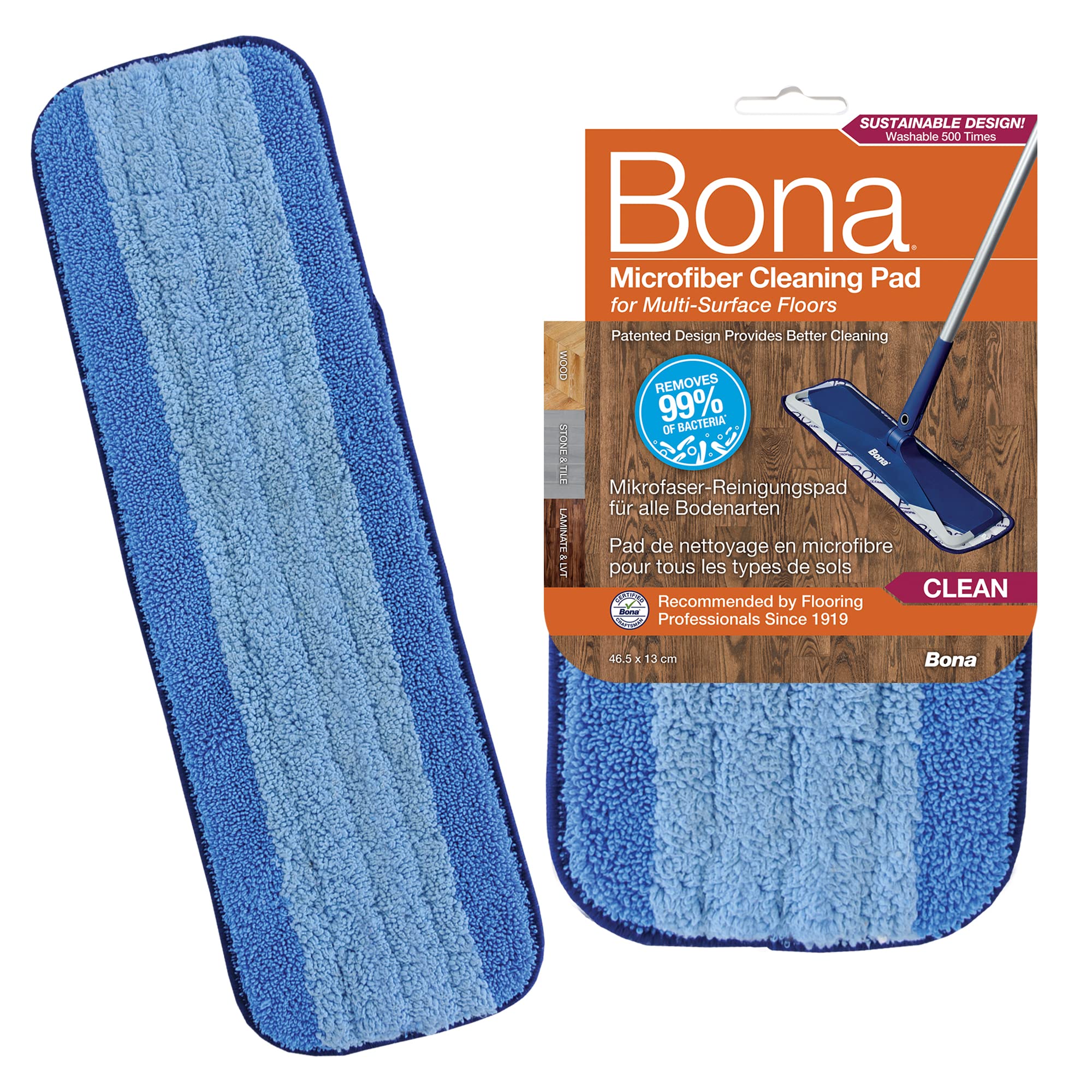 Bona Microfibre Cleaning Pad, for Wood and Hard Surface Floors, fits Bona Family of Mops, 1 Count (Pack of 1)