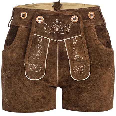 Gaudi-Leathers Damen Trachten Lederhose Shorts kurz mit Träger in verschiedenen Farben