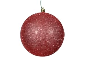 Vickerman 4" Red Glitter Ball Ornament - 6 per Bag - Reliable and Ready to Hang - Red Ornaments - Holiday Decor - Christmas Ornaments - Shatterproof Ornaments