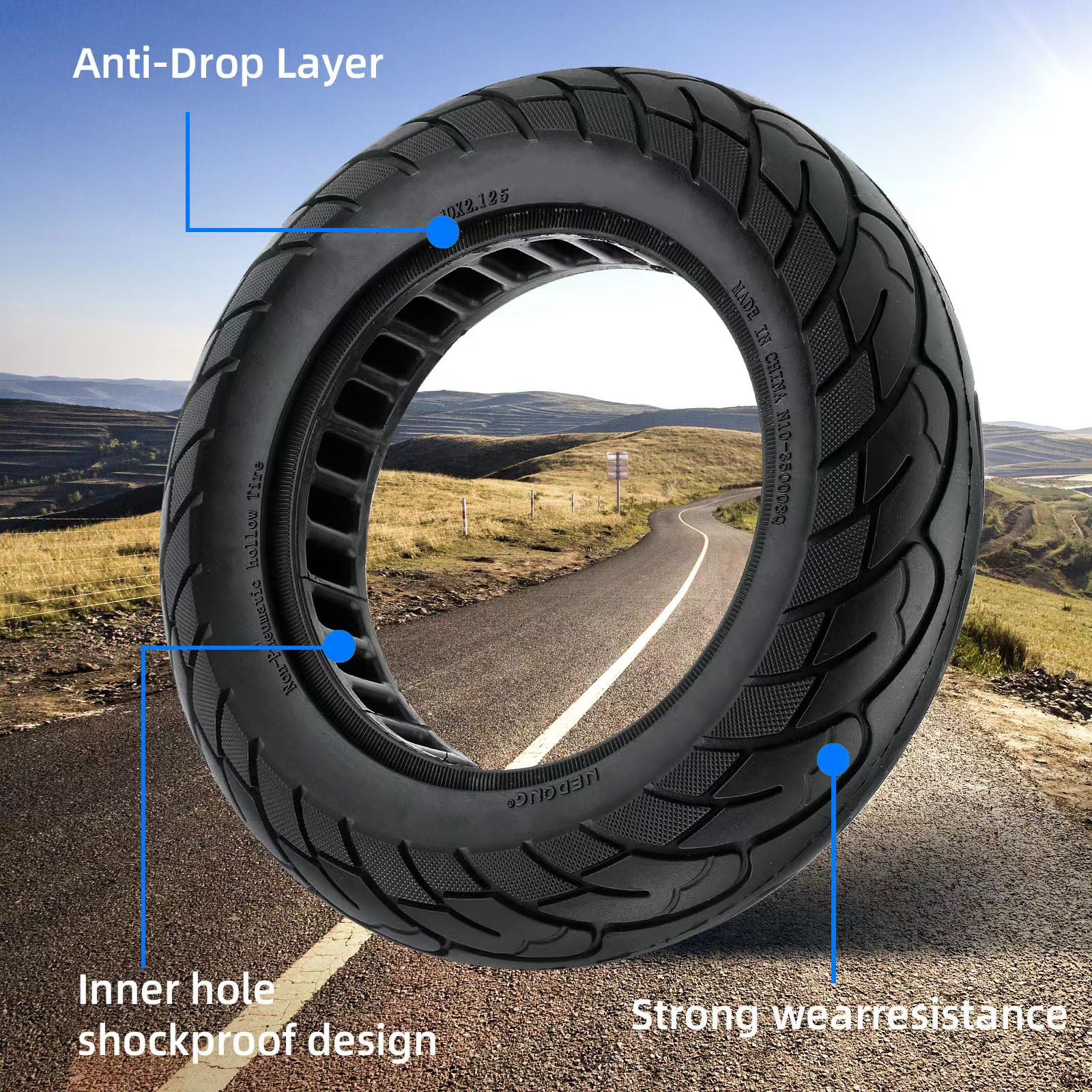 Solid Rubber Tire 10x2.125 Inch for Gotrax G4 XR/Ninebot Segway F35 F65 Electric Scooter, Honeycomb Explosion-Proof Double Shock Absorption Front/Rear Tire Replacement Accessories 2PCS