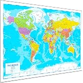 World Map Poster for Wall 24x33 in, Large, Political Write On Wipe Off | 24 x 33 in, 100lb thick gloss paper, write on wipe off surface, every country, capital, 2026 updated borders