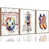 3Pcs Girl Graffiti Soccer Canvas Wall Art Colorful Sneakers Posters Prints Wall Decor Pictures Sports Theme Football Painting for Bedroom Girls Room Teen Kids Playroom Artwork Home Decoration Unframed