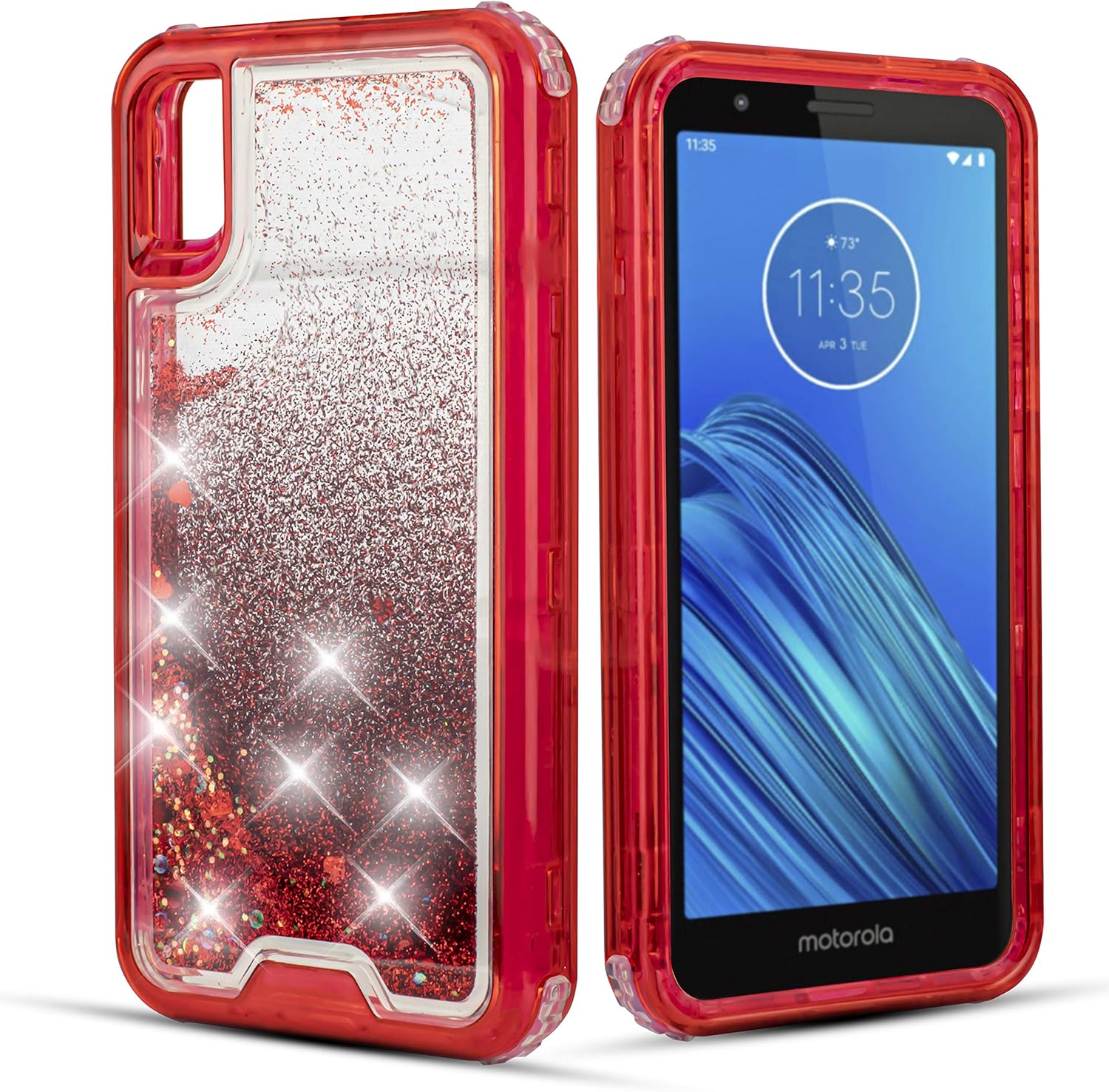 Amazon Com Customerfirst For Motorola Moto E6 Moto E 6th Gen Liquid Glitter Motion Bling Rugged Clear Hybrid Case Transparent View Dual Layer Enclosure Tough Drop Girls Motoe6 Cover Shock Proof Red