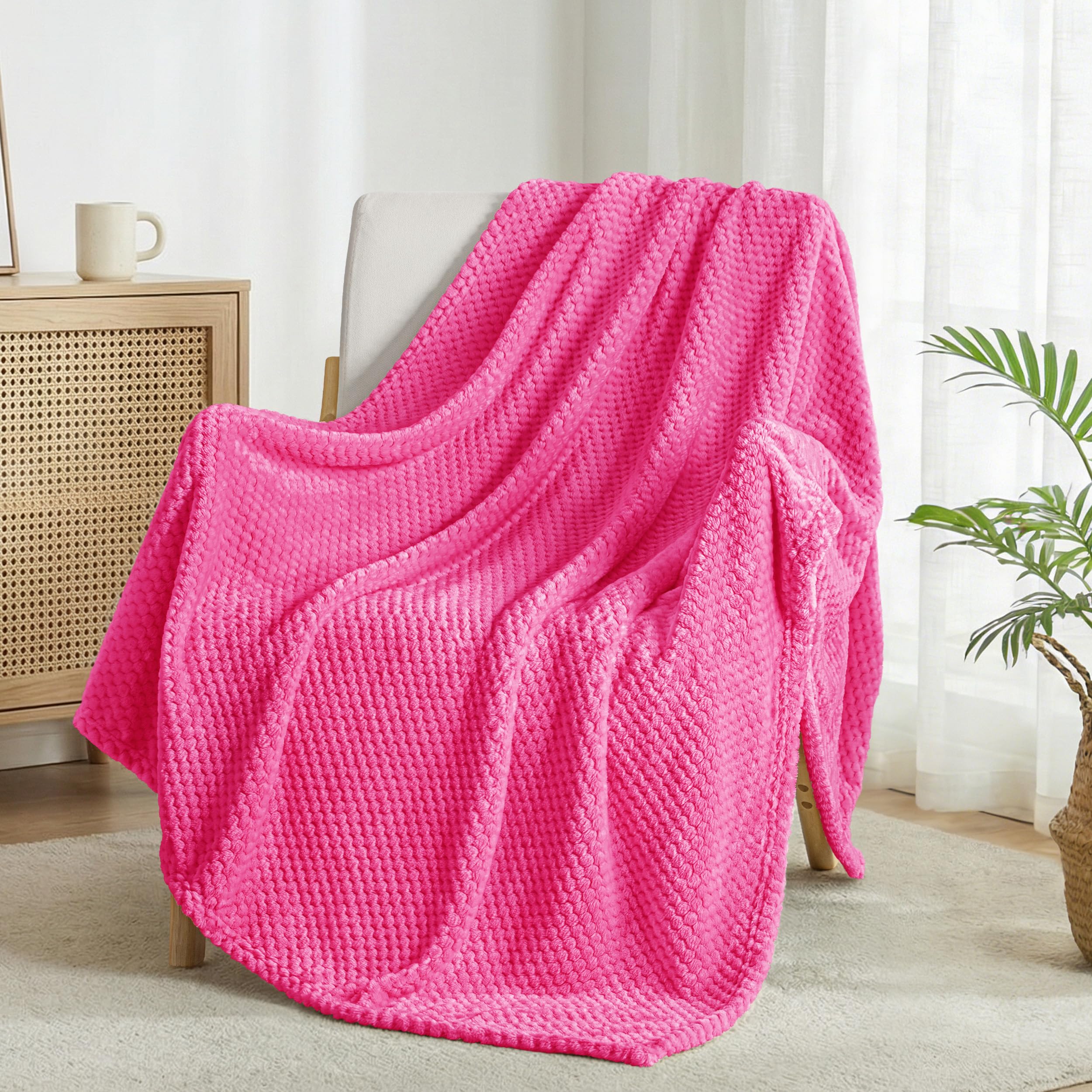 Exclusivo Mezcla Fleece Throw Blanket Extra Large, Super Soft and Warm Blankets for Couch, Sofa and Bed Waffle Textured, Cozy, Fuzzy and Lightweight, Hot Pink, 127x178 CM — image 1
