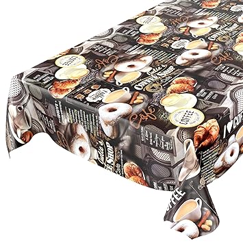 ANRO Tischdecke Kaffee Süßigkeiten Donuts, Wachstuch, Dunkelgrau, 100 x 140 cm