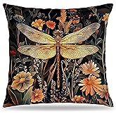 FITIE William Morris Inspired Pillow Covers 18x18, Dragonfly Gifts for Women, Moody Dark Cottagecore Wildflowers Floral Throw Pillow Covers for Home, Christmas Cottagecore Floral Decor