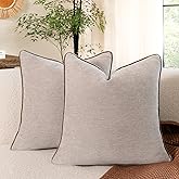 MATTINS Soft Textured Chenille Throw Pillow Covers Set of 2 – Neutral Decor Modern Farmhouse Pillow Cases – 18x18 Inch Decorative Pillow Covers for Sofa, Bedroom, Living Room – Light Brown