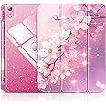 INFILAND Compatible with iPad 10th Generation Case, iPad Case 10th Generation 10.9 Inch, Glitter Leather Cover with Sparkly Crystal Clear Back, Pencil Holder, Anti-Yellowing (Blossom Pink Glow)