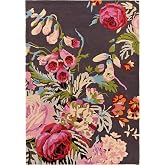RUGORIA Modern Rose Floral Wool Area Rug | Handmade Area Rug with Garden Colorful Flowers for Living Room Dining Room and Kitchen (Brown, 8' x 12')