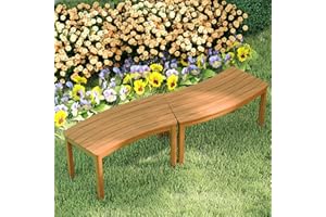 Tangkula Acacia Wood Outdoor Curved Bench Set of 2, Patio Garden Backless Fire Pit Bench with 800 lbs Weight Capacity, Outside Seating Furniture for Front Porch, Deck & Backyard