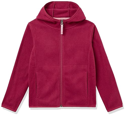 Amazon Essentials Girls' Polar Fleece Full-Zip Hooded Lightweight Jacket, Cranberry Red, Medium