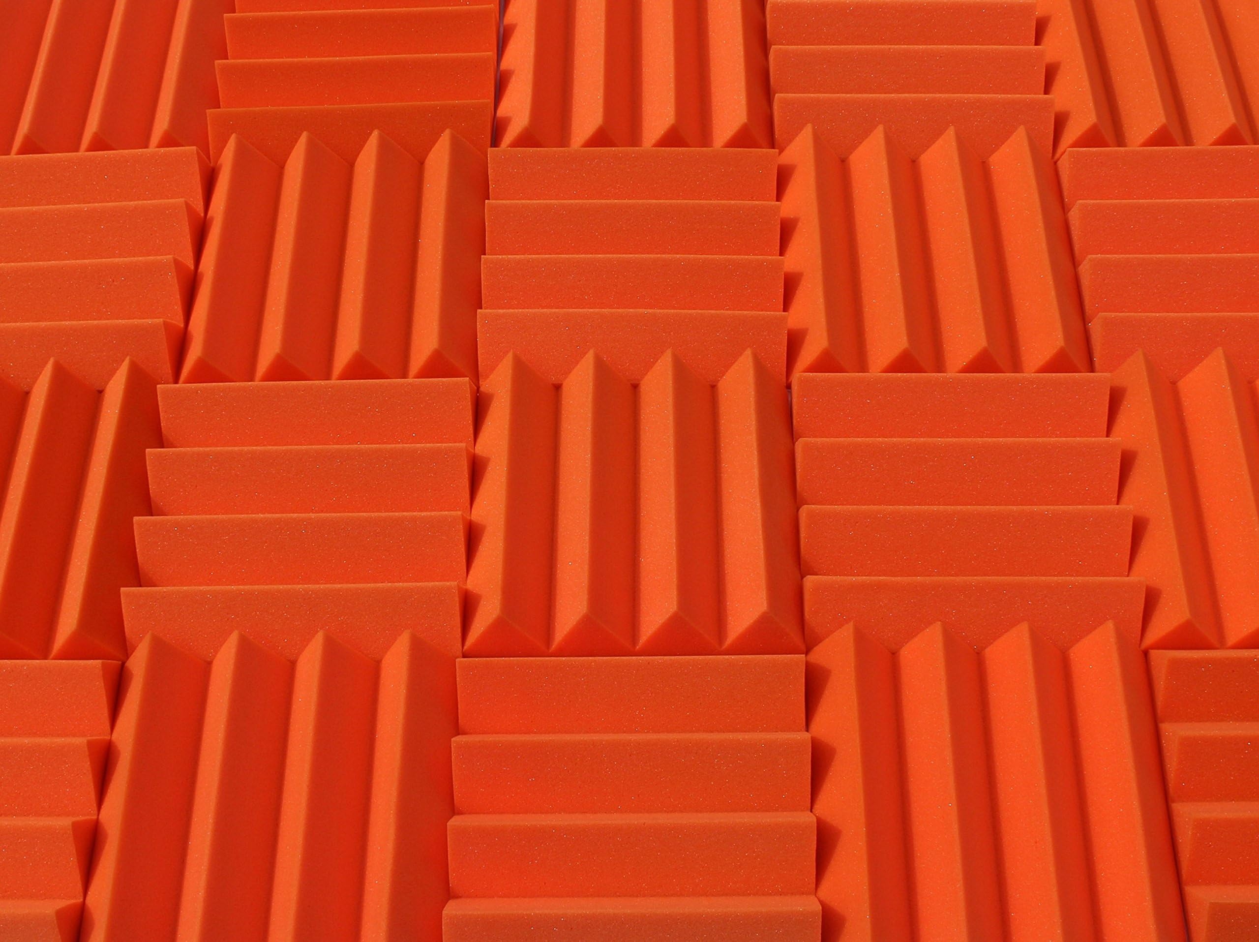 Wedge Style Acoustic Foam Panels 2 Pack - 12in x 12in x 3 Inch Thick Tiles - Soundproofing Acoustic Studio Foam - Orange Color