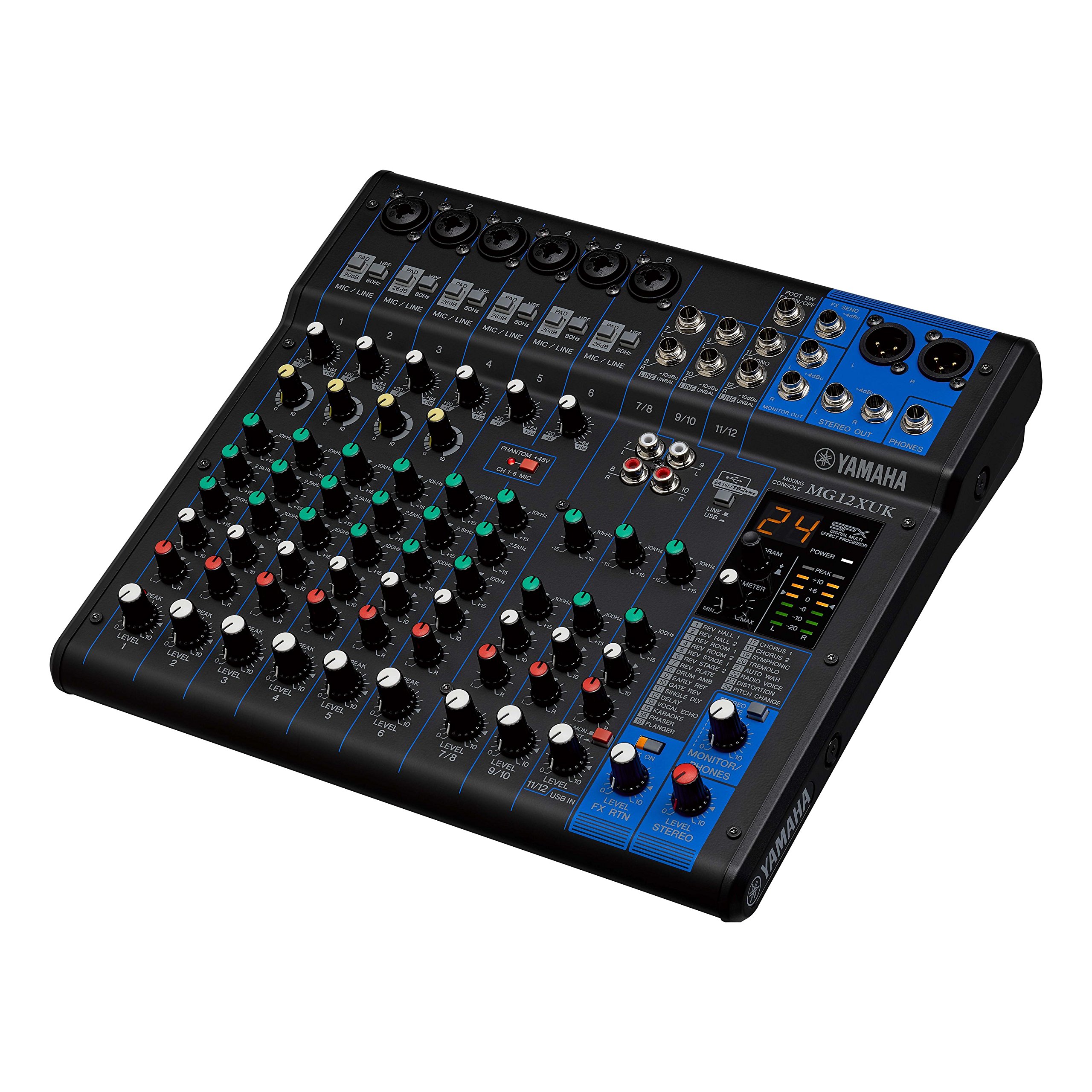 Yamaha MG12XUK Mixing Console - Compact mixer with 12 input channels, SPX digital effects, USB audio functions and D-PRE mic preamps (Knob Version),Black