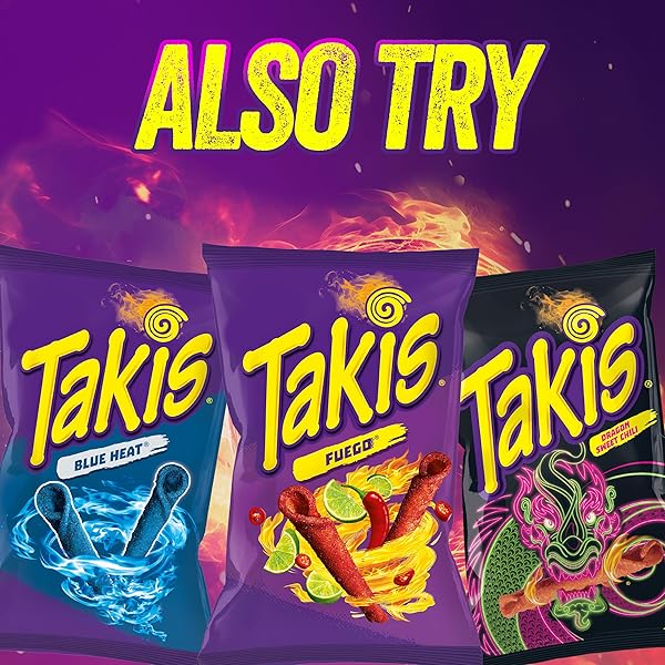 TAKIS INTENSE NACHO 17 OZ FIESTA SIZE BAG, CHEESE FLAVORED NON-SPICY CHEESY ROLLED TORTILLA CHIPS